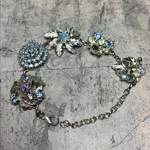 OOAK Baby Blue Rhinestone Vintage Earring Bracelet. Bridal/Bridesmaids Wedding
